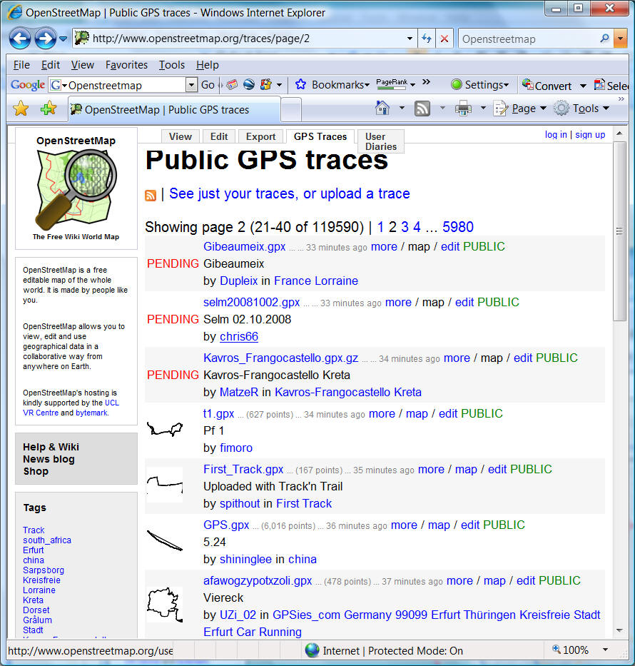 example of GPS upload