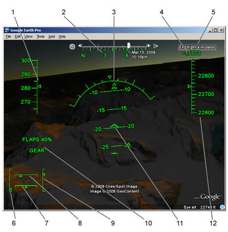 Google Earth Flight Simulator HUD