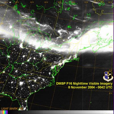 Defense Mapping Satellite Program image of the above aurora on November 8, 2004. 